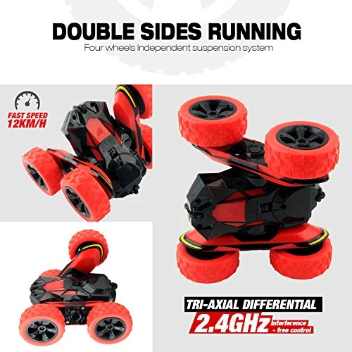 Macchina Telecomandata, 4WD RC Auto Telecomando 360° Rotazione Acrobatica RC Stunt Car Telecomandate 1:28 / 2.4GHZ Macchina Radiocomandata per Bambini Giocattoli Regalo- Rosso (Batteria Non Inclusa)