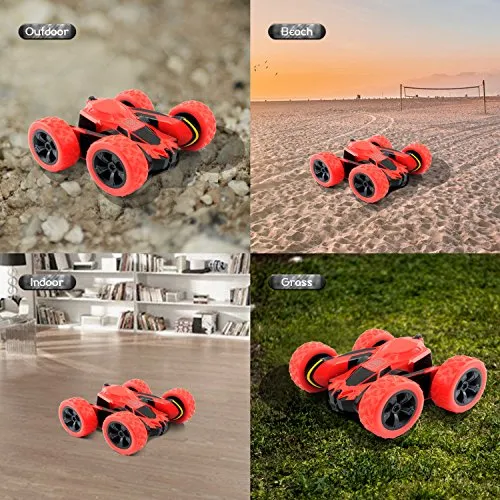 Macchina Telecomandata, 4WD RC Auto Telecomando 360° Rotazione Acrobatica RC Stunt Car Telecomandate 1:28 / 2.4GHZ Macchina Radiocomandata per Bambini Giocattoli Regalo- Rosso (Batteria Non Inclusa)