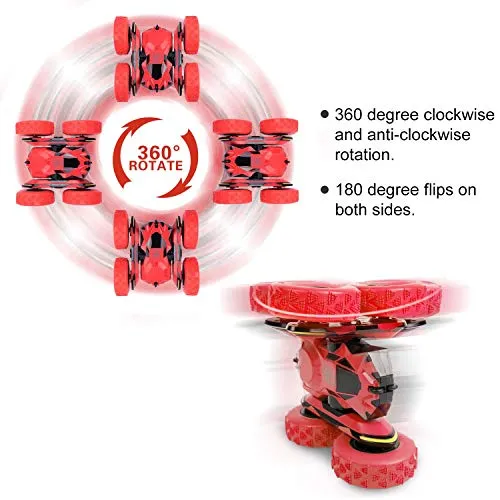 Macchina Telecomandata, 4WD RC Auto Telecomando 360° Rotazione Acrobatica RC Stunt Car Telecomandate 1:28 / 2.4GHZ Macchina Radiocomandata per Bambini Giocattoli Regalo- Rosso (Batteria Non Inclusa)