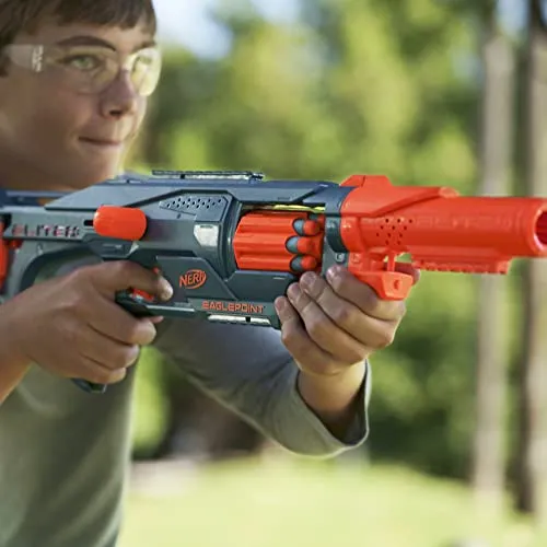 Nerf Elite 2.0, blaster Eaglepoint RD-8, tamburo da 8 dardi, mirino e canna staccabili, 16 dardi Nerf, azione a tiretto