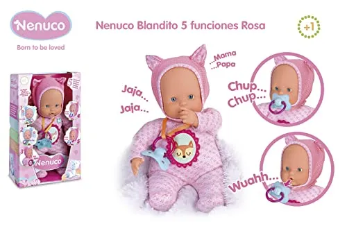 Nenuco Soft - 5 Funzioni, Come Un Vero Bimbo: Piange, Ride Dice Mamma e Papà, Fa I Suoni Del Ciuccio E Può Mettere Il Dito In Bocca , Rosa, Famosa, 700014781
