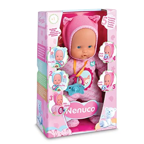 Nenuco Soft - 5 Funzioni, Come Un Vero Bimbo: Piange, Ride Dice Mamma e Papà, Fa I Suoni Del Ciuccio E Può Mettere Il Dito In Bocca , Rosa, Famosa, 700014781