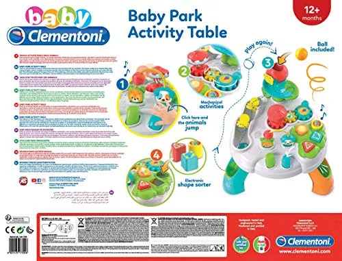 Clementoni - Baby - Tavolo Happy Park - Tavolino Multiattività Parco degli Animali, Gioco Interattivo per Bambini 12+ Mesi, 17300