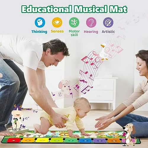 Tappetino Musicale per Bambini,Tappetino per Pianoforte,Tappetino da Ballo per Bambini con10 animali,Tappetino Musicale per Bambini,Regali Compleanno per Ragazzi Ragazze 1 2 3 4 5 6 Regalo Natale