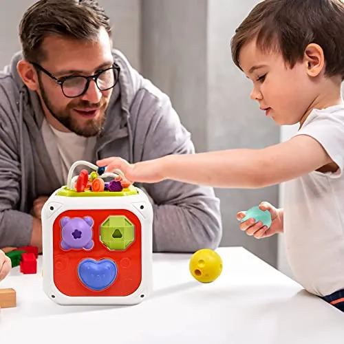 Giochi Bambini 1 2 Anno, 7 in 1 Montessori Sensoriali Giocattoli 6 9 18 Mesi Educativi Cubo di Attività Selezionatore di Forme, Motor Skill Development Compleanno Regalo
