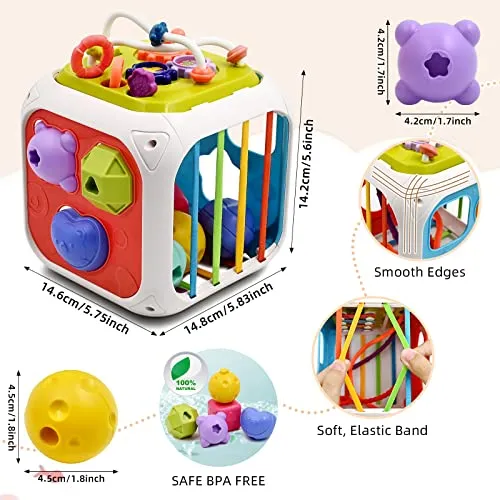 Giochi Bambini 1 2 Anno, 7 in 1 Montessori Sensoriali Giocattoli 6 9 18 Mesi Educativi Cubo di Attività Selezionatore di Forme, Motor Skill Development Compleanno Regalo