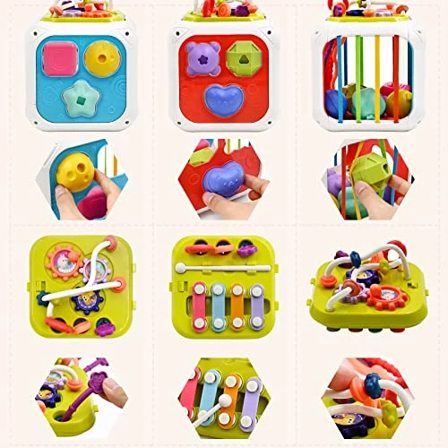 Giochi Bambini 1 2 Anno, 7 in 1 Montessori Sensoriali Giocattoli 6 9 18 Mesi Educativi Cubo di Attività Selezionatore di Forme, Motor Skill Development Compleanno Regalo