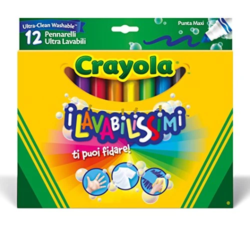 CRAYOLA I Lavabilissimi Pennarelli Ultra-Lavabili, Punta Maxi, per Scuola e Tempo Libero, Colori Assortiti, 12 Pezzi, 58-8329