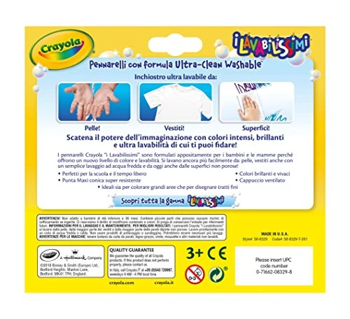 CRAYOLA I Lavabilissimi Pennarelli Ultra-Lavabili, Punta Maxi, per Scuola e Tempo Libero, Colori Assortiti, 12 Pezzi, 58-8329