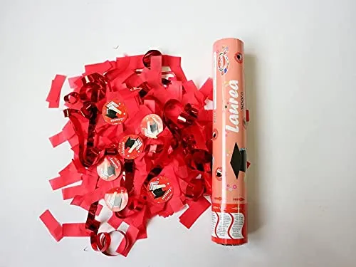 Graziano, Tubo Spara Coriandoli ad Aria Compressa, Ideali per Feste di Compleanno o per Festeggiare una Laurea, Contiene Stelle Filanti Rosse
