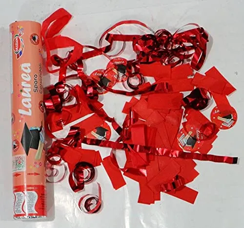 Graziano, Tubo Spara Coriandoli ad Aria Compressa, Ideali per Feste di Compleanno o per Festeggiare una Laurea, Contiene Stelle Filanti Rosse