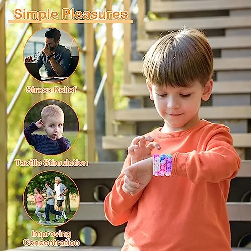 Coicok 30 Pezzi Arcobaleno Bracciale in silicone, Push Bubble Bracelets Fidget Toys, Giocattoli antistress per adulti e bambini, Gadget compleanno bambini, Regalini compleanno bambini invitati