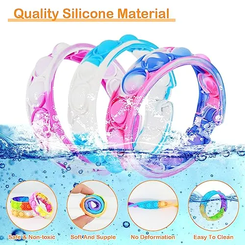 Coicok 30 Pezzi Arcobaleno Bracciale in silicone, Push Bubble Bracelets Fidget Toys, Giocattoli antistress per adulti e bambini, Gadget compleanno bambini, Regalini compleanno bambini invitati