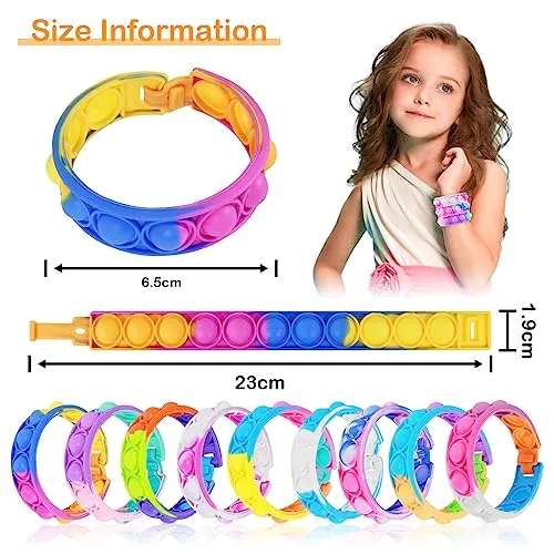 Coicok 30 Pezzi Arcobaleno Bracciale in silicone, Push Bubble Bracelets Fidget Toys, Giocattoli antistress per adulti e bambini, Gadget compleanno bambini, Regalini compleanno bambini invitati