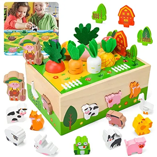 Bloranda Giochi Montessori Bambini 1-3 anni, Verdure Animali Legno, Educativi, Regali di Pasqua Compleanno