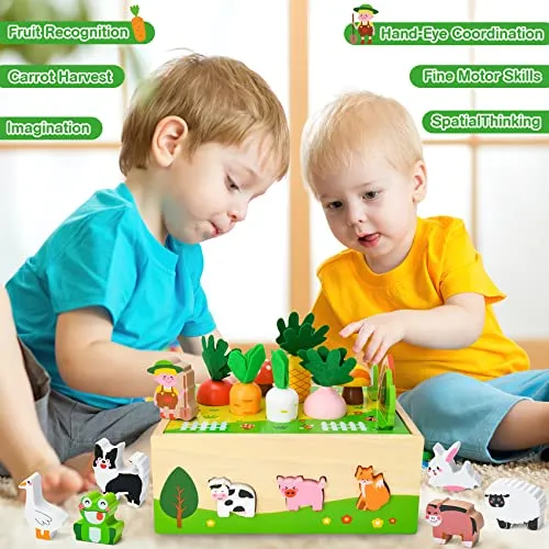 Bloranda Giochi Montessori Bambini 1-3 anni, Verdure Animali Legno, Educativi, Regali di Pasqua Compleanno
