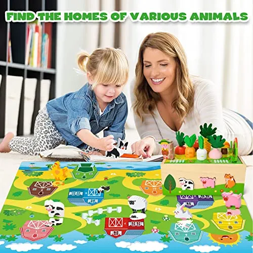 Bloranda Giochi Montessori Bambini 1-3 anni, Verdure Animali Legno, Educativi, Regali di Pasqua Compleanno