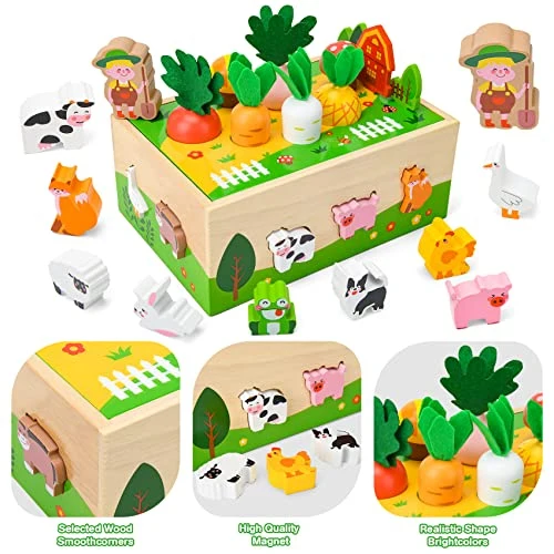 Bloranda Giochi Montessori Bambini 1-3 anni, Verdure Animali Legno, Educativi, Regali di Pasqua Compleanno
