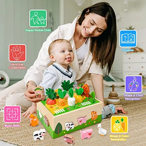 Bloranda Giochi Montessori Bambini 1-3 anni, Verdure Animali Legno, Educativi, Regali di Pasqua Compleanno