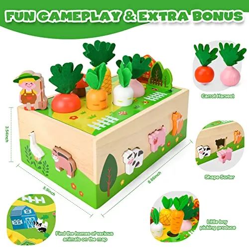 Bloranda Giochi Montessori Bambini 1-3 anni, Verdure Animali Legno, Educativi, Regali di Pasqua Compleanno