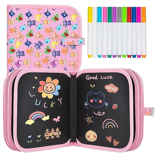 Tarnel Portatile da Disegno per Bambini, Doodle Giocattoli, Riutilizzabile Libro di Pittura, 12 Penne Colorate Cancellabili,14 Pagine, ABS