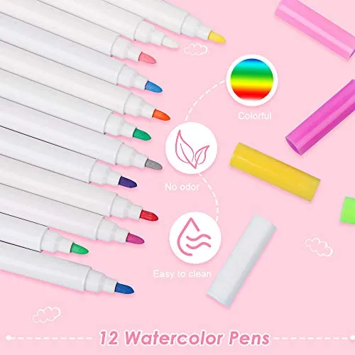 Tarnel Portatile da Disegno per Bambini, Doodle Giocattoli, Riutilizzabile Libro di Pittura, 12 Penne Colorate Cancellabili,14 Pagine, ABS