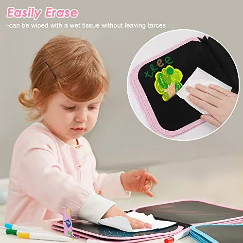 Tarnel Portatile da Disegno per Bambini, Doodle Giocattoli, Riutilizzabile Libro di Pittura, 12 Penne Colorate Cancellabili,14 Pagine, ABS