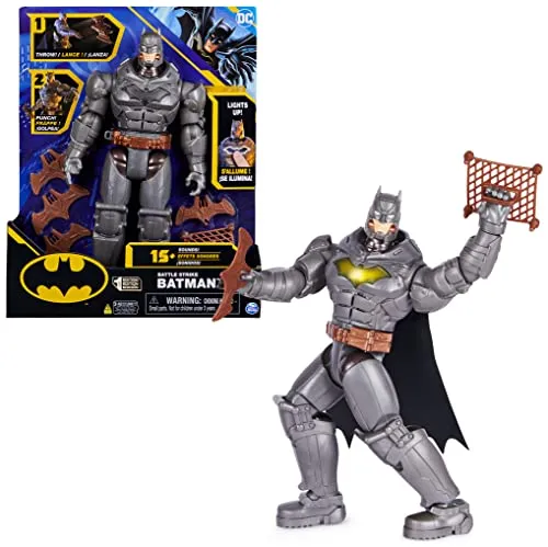 Batman DC Comics, Personaggio Deluxe Battle Strike 30 cm, 5 Accessori, Oltre 20 Suoni, Giocattoli da Collezionare per Bambini e Bambine dai 3 Anni in su