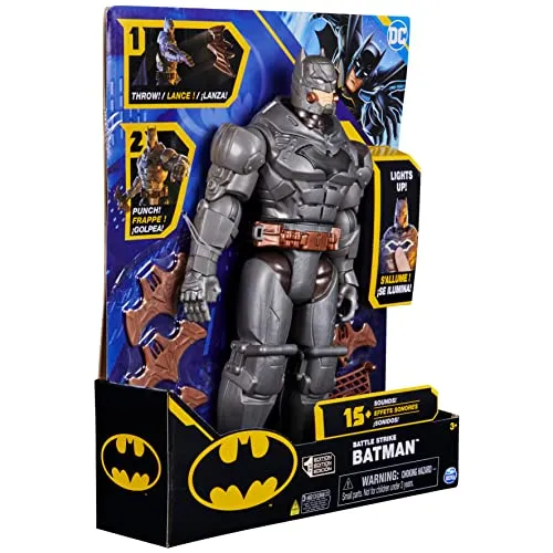 Batman DC Comics, Personaggio Deluxe Battle Strike 30 cm, 5 Accessori, Oltre 20 Suoni, Giocattoli da Collezionare per Bambini e Bambine dai 3 Anni in su