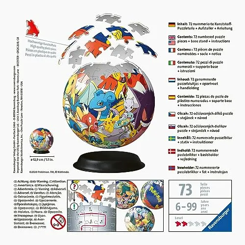 Ravensburger - 3D Puzzle Personaggi Pokémon, Puzzle Ball, 72 Pezzi, 6+ Anni