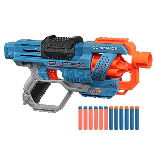 Hasbro Nerf Elite 2.0-Commander RD-6 (blaster con tamburo rotante e 12 dardi inclusi), Multicolore, 6.7 x 36.2 x 24.1 cm