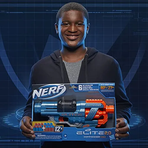 Hasbro Nerf Elite 2.0-Commander RD-6 (blaster con tamburo rotante e 12 dardi inclusi), Multicolore, 6.7 x 36.2 x 24.1 cm