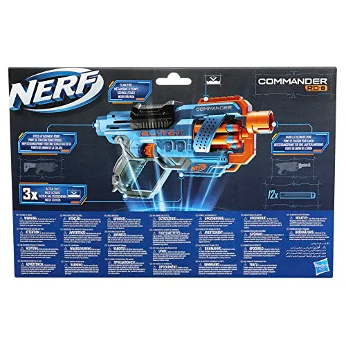 Hasbro Nerf Elite 2.0-Commander RD-6 (blaster con tamburo rotante e 12 dardi inclusi), Multicolore, 6.7 x 36.2 x 24.1 cm