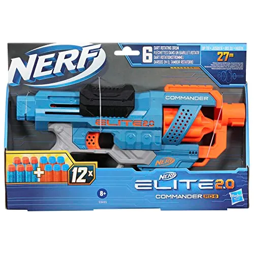 Hasbro Nerf Elite 2.0-Commander RD-6 (blaster con tamburo rotante e 12 dardi inclusi), Multicolore, 6.7 x 36.2 x 24.1 cm