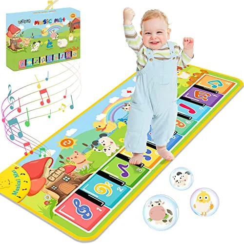 Lobyoh Tappeto Musicale per Bambini con 8 Animali, Piano Regalo di Compleanno, da Danza, Tappetino per Pianoforte, Giocattolo