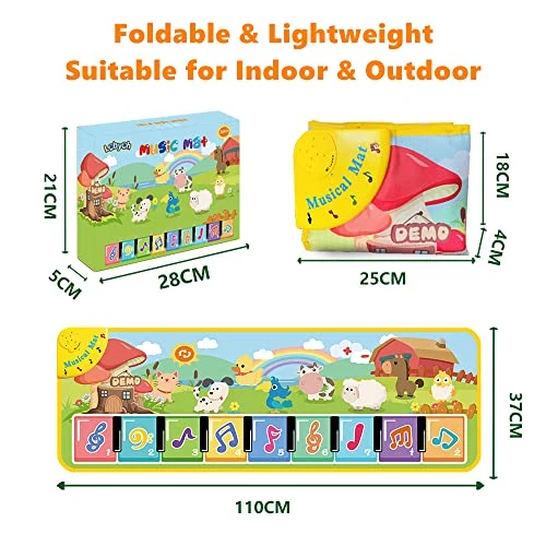 Lobyoh Tappeto Musicale per Bambini con 8 Animali, Piano Regalo di Compleanno, da Danza, Tappetino per Pianoforte, Giocattolo