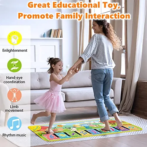Lobyoh Tappeto Musicale per Bambini con 8 Animali, Piano Regalo di Compleanno, da Danza, Tappetino per Pianoforte, Giocattolo