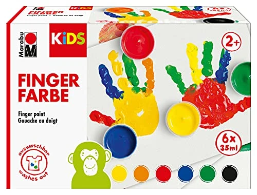 Marabu, set di 6 colori vivaci KiDS, ciascuno da 35 ml, adatti per dipingere con le mani all’asilo, a scuola, in terapia e a casa, senza parabeni, vegani, senza lattosio, senza glutine, 0303000050800