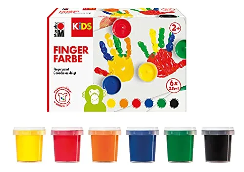 Marabu, set di 6 colori vivaci KiDS, ciascuno da 35 ml, adatti per dipingere con le mani all’asilo, a scuola, in terapia e a casa, senza parabeni, vegani, senza lattosio, senza glutine, 0303000050800