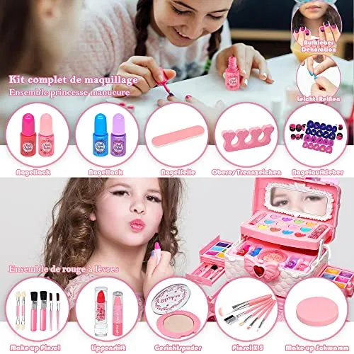 EVACOK Set di Trucchi per Bambini e Bambine, 57 pezzi Set per il Trucco per Bambini, per ragazze, Giocattoli, Halloween, Natale, Regalo di Compleanno per Ragazze 4, 5, 6, 7, 8, 9, 10 anni