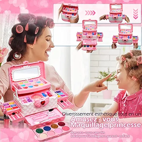 EVACOK Set di Trucchi per Bambini e Bambine, 57 pezzi Set per il Trucco per Bambini, per ragazze, Giocattoli, Halloween, Natale, Regalo di Compleanno per Ragazze 4, 5, 6, 7, 8, 9, 10 anni