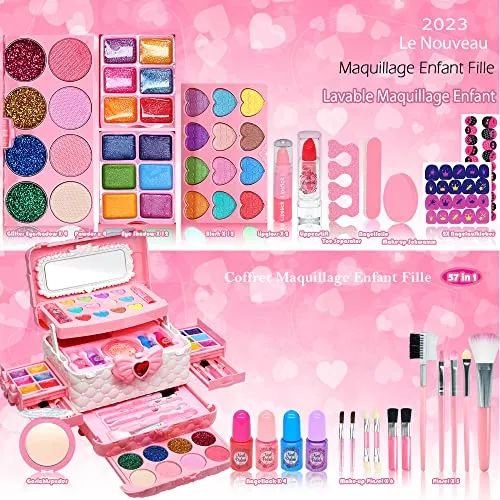 EVACOK Set di Trucchi per Bambini e Bambine, 57 pezzi Set per il Trucco per Bambini, per ragazze, Giocattoli, Halloween, Natale, Regalo di Compleanno per Ragazze 4, 5, 6, 7, 8, 9, 10 anni