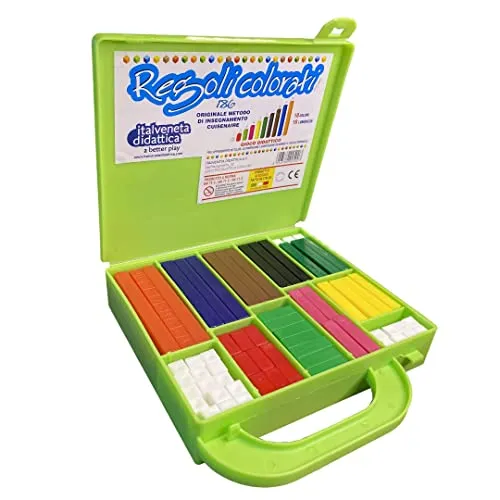 Italveneta Didattica Cuisenaire, Verde, Standard, 1, All'interno della valigetta 186pz regoli di colori e dimensioni diverse