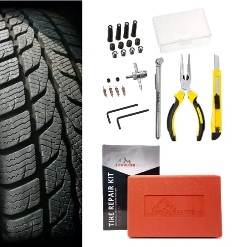 Boulder Tools Kit Riparazione Pneumatici con Custodia Molle - Kit Tappi per Foratura Pneumatici Tubeless Per Impieghi Gravosi