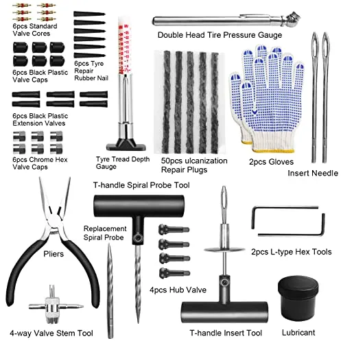 MAIKEHIGH 100 Pezzi Kit Riparazione Pneumatici Auto, Kit Riparazione Gomme, Ripara Gomme Tubeless Emergenza per Auto, Moto, Trattore, Camion, ATV, SUV