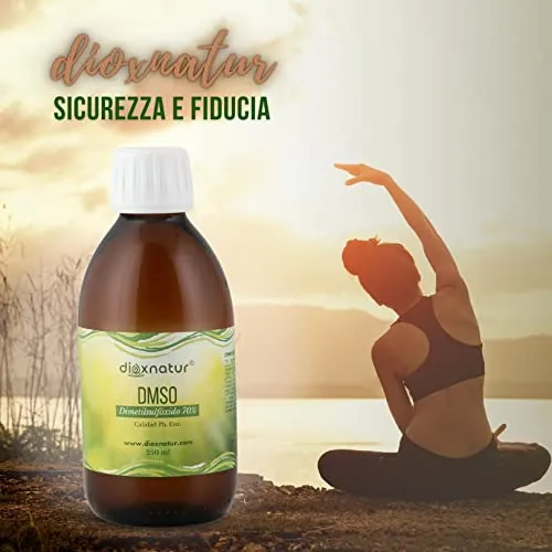 DIOXNATUR® DMSO 70% (250ml) Dimetilsolfossido Purezza Grado Farmaceutico Ph. Eur. Bottiglia di vetro ambra con contagocce