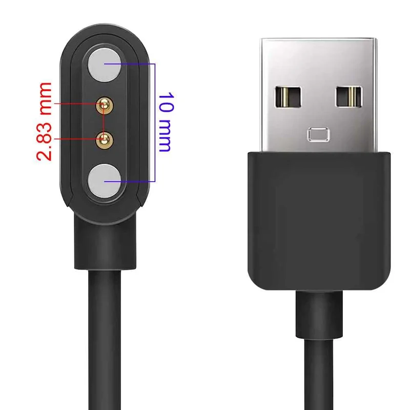 Cavo USB di Ricarica 2 Pin Compatibile con Smartwatch Xiaomi Haylou LS01/LS02 Nero Cable Carica Portatile Magnetico