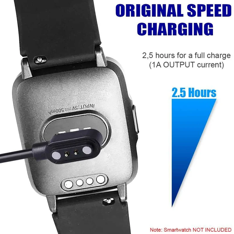 Cavo USB di Ricarica 2 Pin Compatibile con Smartwatch Xiaomi Haylou LS01/LS02 Nero Cable Carica Portatile Magnetico