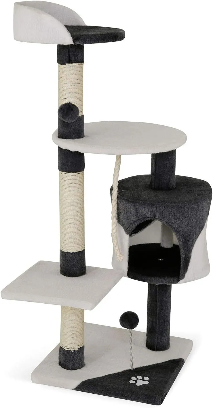 lionto Tiragraffi per Gatto Albero Tiragraffi Gatto Gioco Giocattolo Gatti Altezza 112 cm, Grigio/Bianco
