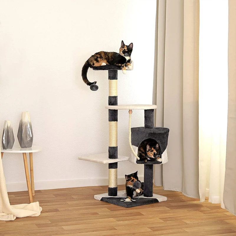 lionto Tiragraffi per Gatto Albero Tiragraffi Gatto Gioco Giocattolo Gatti Altezza 112 cm, Grigio/Bianco